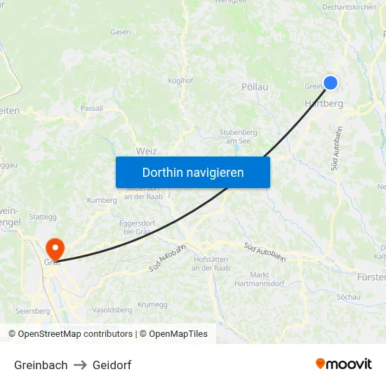 Greinbach to Geidorf map