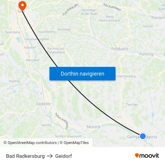 Bad Radkersburg to Geidorf map