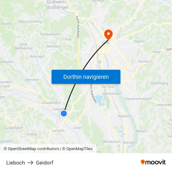 Lieboch to Geidorf map