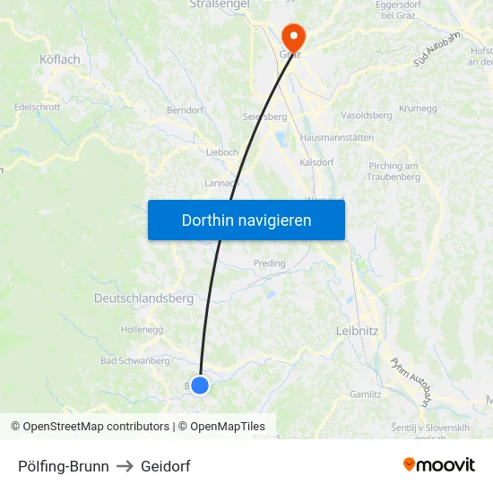 Pölfing-Brunn to Geidorf map