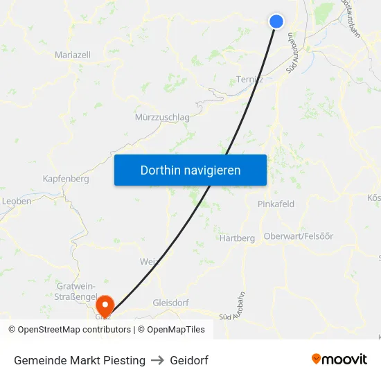 Gemeinde Markt Piesting to Geidorf map