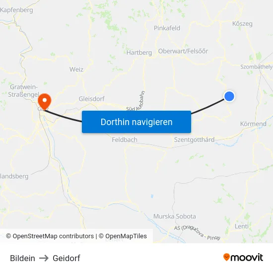 Bildein to Geidorf map