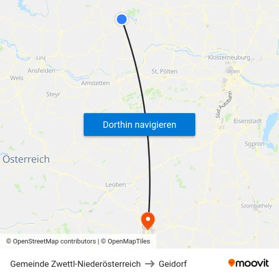 Gemeinde Zwettl-Niederösterreich to Geidorf map