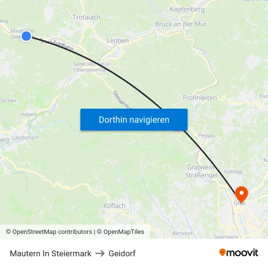 Mautern In Steiermark to Geidorf map