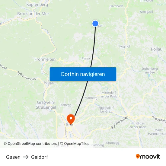 Gasen to Geidorf map