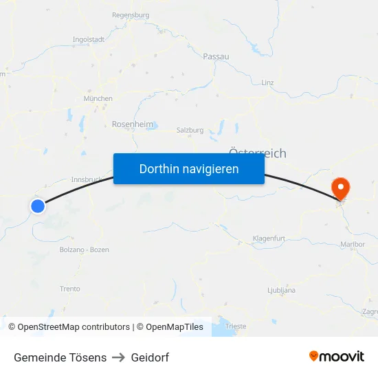 Gemeinde Tösens to Geidorf map