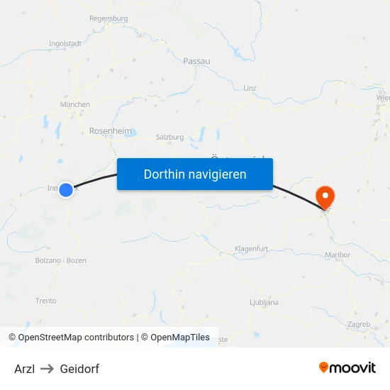Arzl to Geidorf map