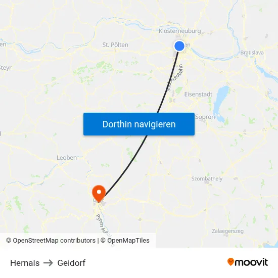 Hernals to Geidorf map