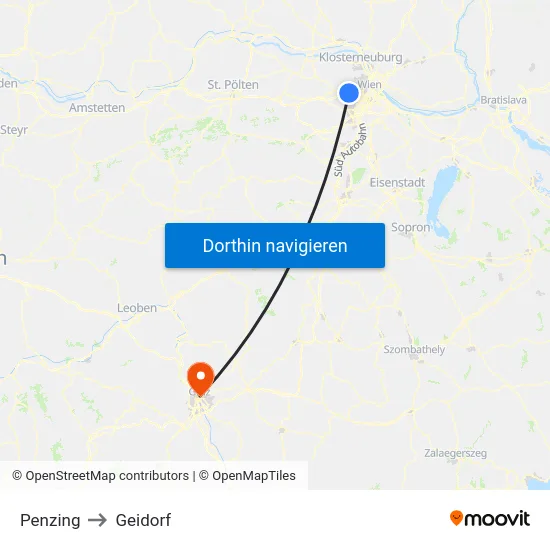 Penzing to Geidorf map