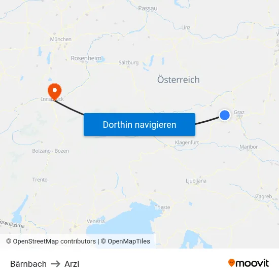 Bärnbach to Arzl map