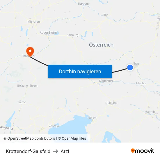 Krottendorf-Gaisfeld to Arzl map