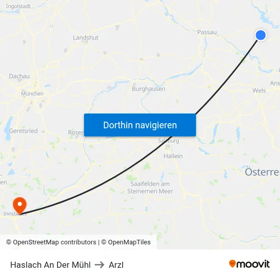 Haslach An Der Mühl to Arzl map