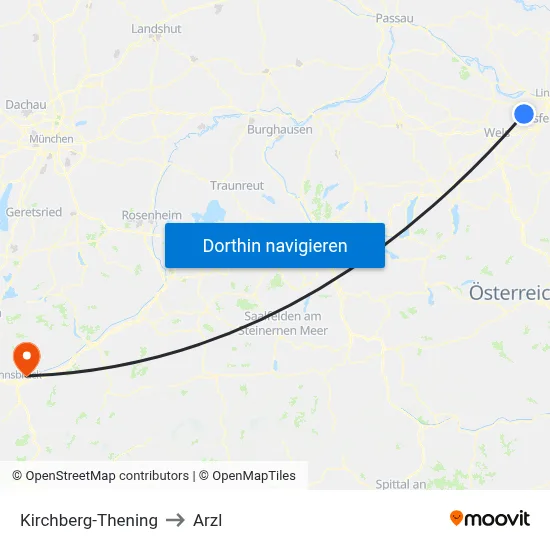 Kirchberg-Thening to Arzl map