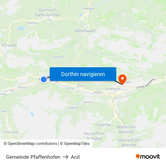 Gemeinde Pfaffenhofen to Arzl map