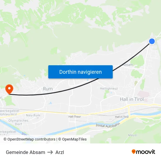 Gemeinde Absam to Arzl map