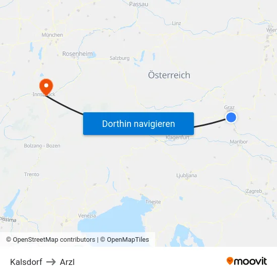 Kalsdorf to Arzl map