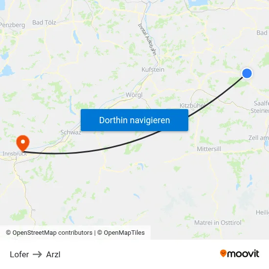 Lofer to Arzl map