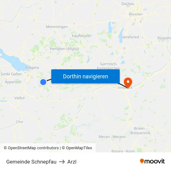 Gemeinde Schnepfau to Arzl map
