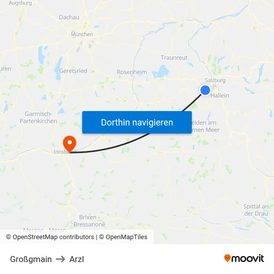 Großgmain to Arzl map