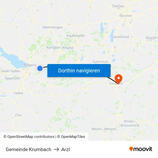 Gemeinde Krumbach to Arzl map