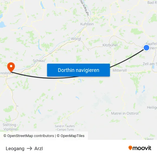 Leogang to Arzl map