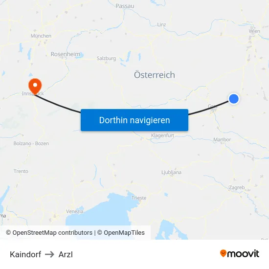 Kaindorf to Arzl map