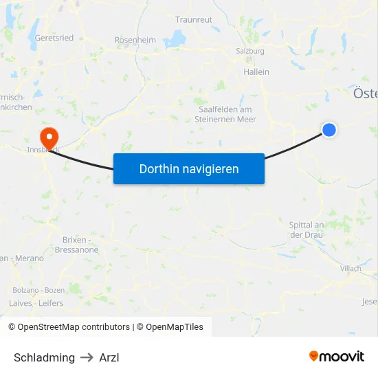 Schladming to Arzl map