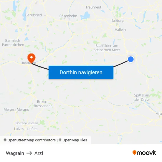 Wagrain to Arzl map