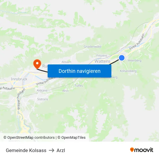 Gemeinde Kolsass to Arzl map