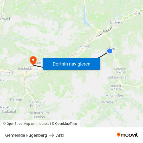 Gemeinde Fügenberg to Arzl map