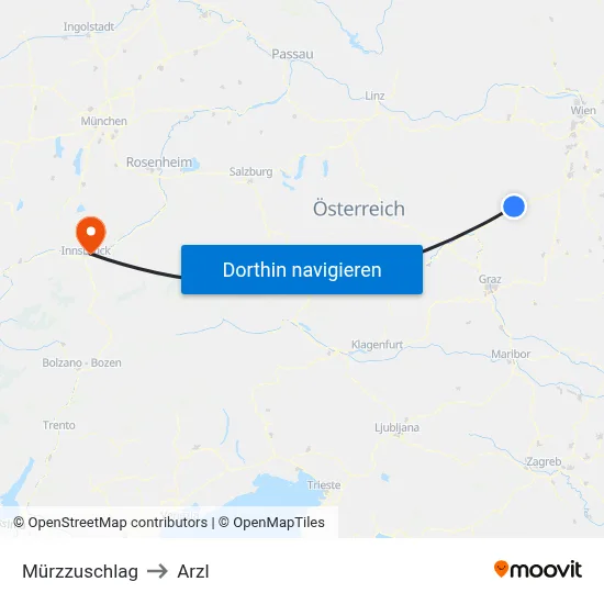 Mürzzuschlag to Arzl map