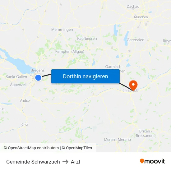 Gemeinde Schwarzach to Arzl map