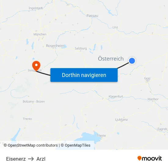 Eisenerz to Arzl map