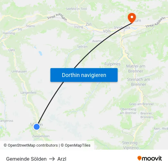 Gemeinde Sölden to Arzl map