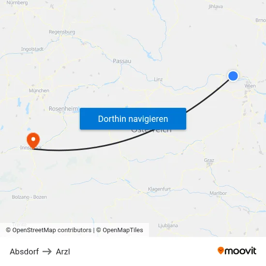 Absdorf to Arzl map