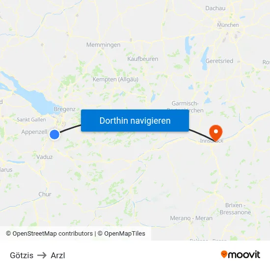 Götzis to Arzl map