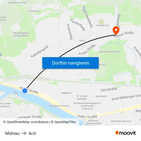 Mühlau to Arzl map