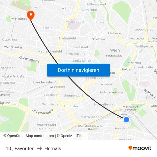 10., Favoriten to Hernals map