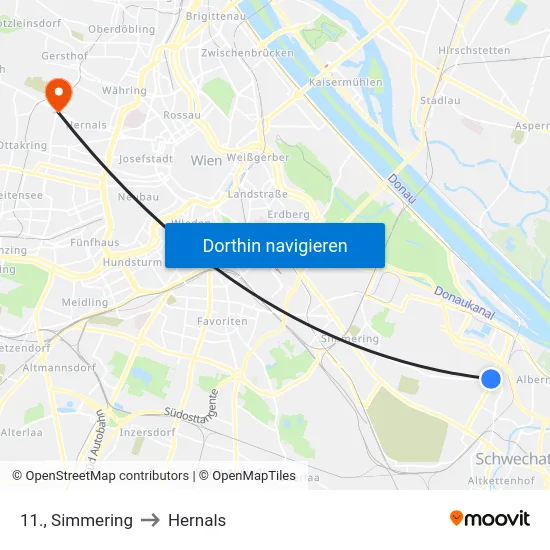 11., Simmering to Hernals map