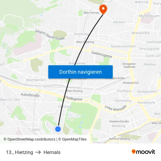 13., Hietzing to Hernals map
