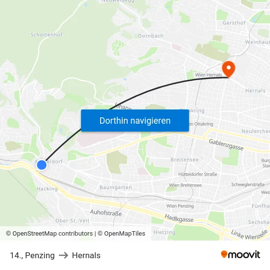 14., Penzing to Hernals map