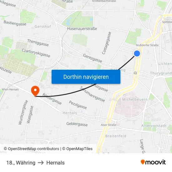 18., Währing to Hernals map