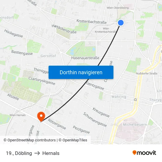 19., Döbling to Hernals map