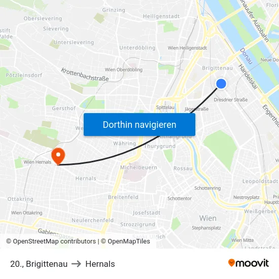 20., Brigittenau to Hernals map