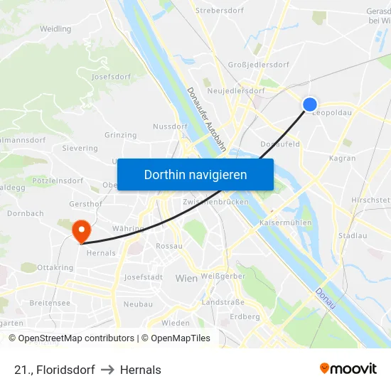 21., Floridsdorf to Hernals map