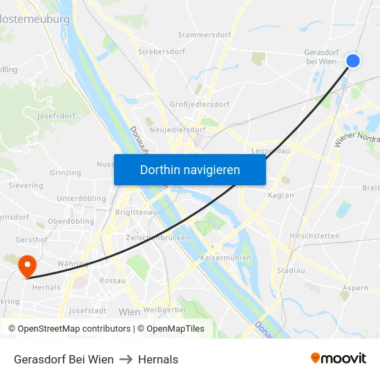 Gerasdorf Bei Wien to Hernals map