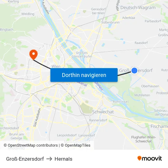 Groß-Enzersdorf to Hernals map