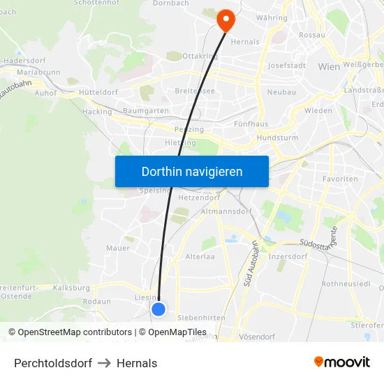 Perchtoldsdorf to Hernals map