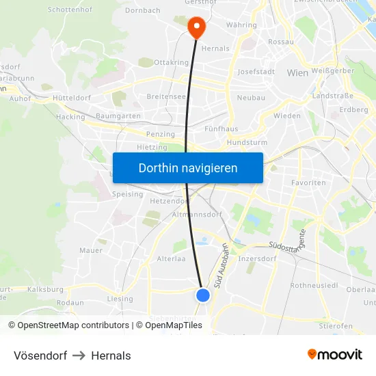 Vösendorf to Hernals map