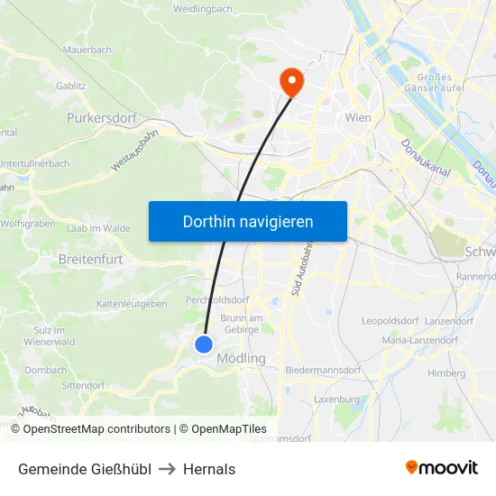 Gemeinde Gießhübl to Hernals map